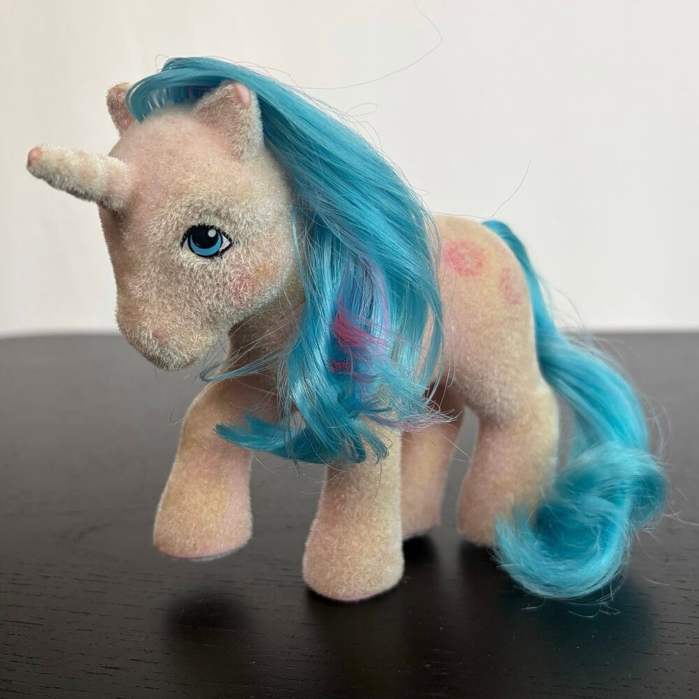 Vintage 1986 MLP My Little Pony G1 So Soft Buttons Unicorn Pony Blue Man Hasbro
